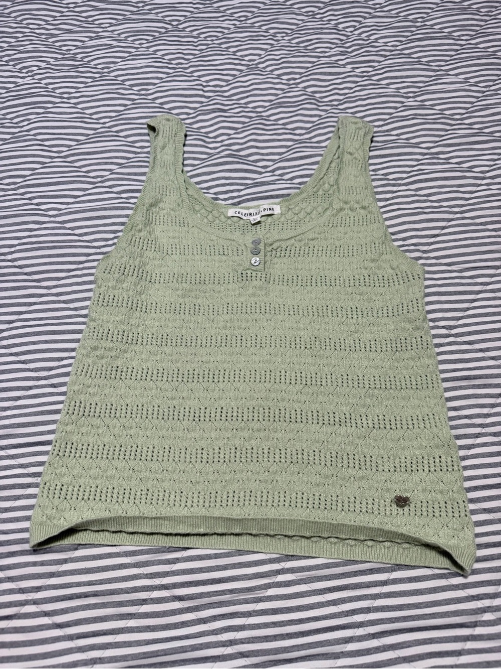 Celebrity Pink Light Sage Knit Tank with Button Placket